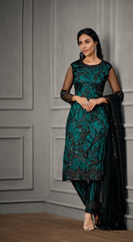 Sea Green Color Women Soft Net Embroidery Work Straight Salwar Suit - Joshindia