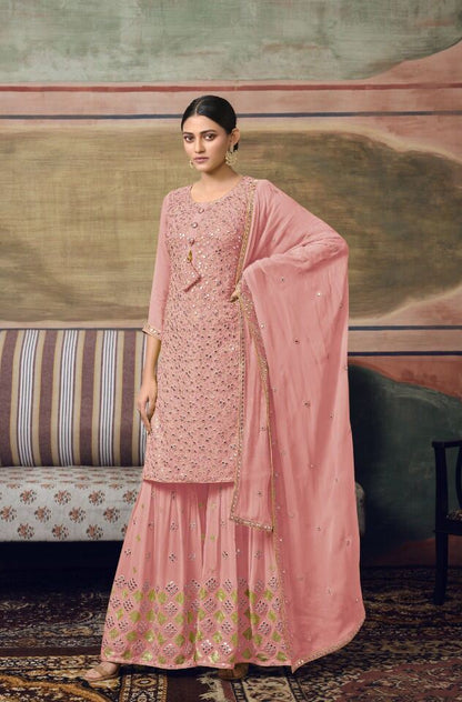 Pink Georgette Semi-Stitched Sharara Salwar Suit
