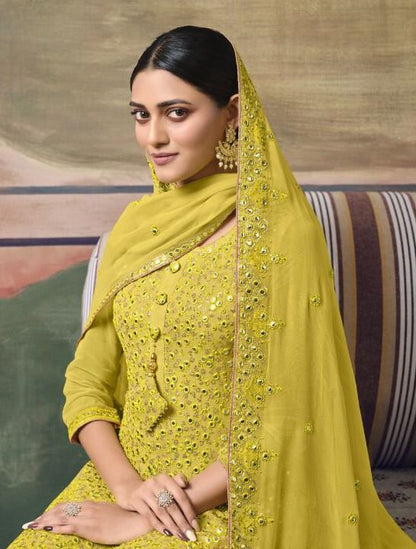 Yellow Georgette Semi-Stitched Sharara Salwar Suit