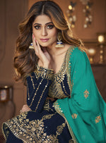 Nevy Blue Georgette Embroided Semi Stitched Ghaghra Suit - Joshindia