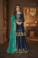 Nevy Blue Georgette Embroided Semi Stitched Ghaghra Suit - Joshindia