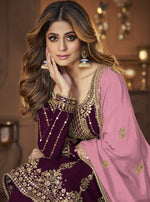 Purple Georgette Embroided Semi Stitched Ghaghra Suit - Joshindia