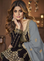 Black Georgette Embroided Semi Stitched Ghaghra Suit - Joshindia