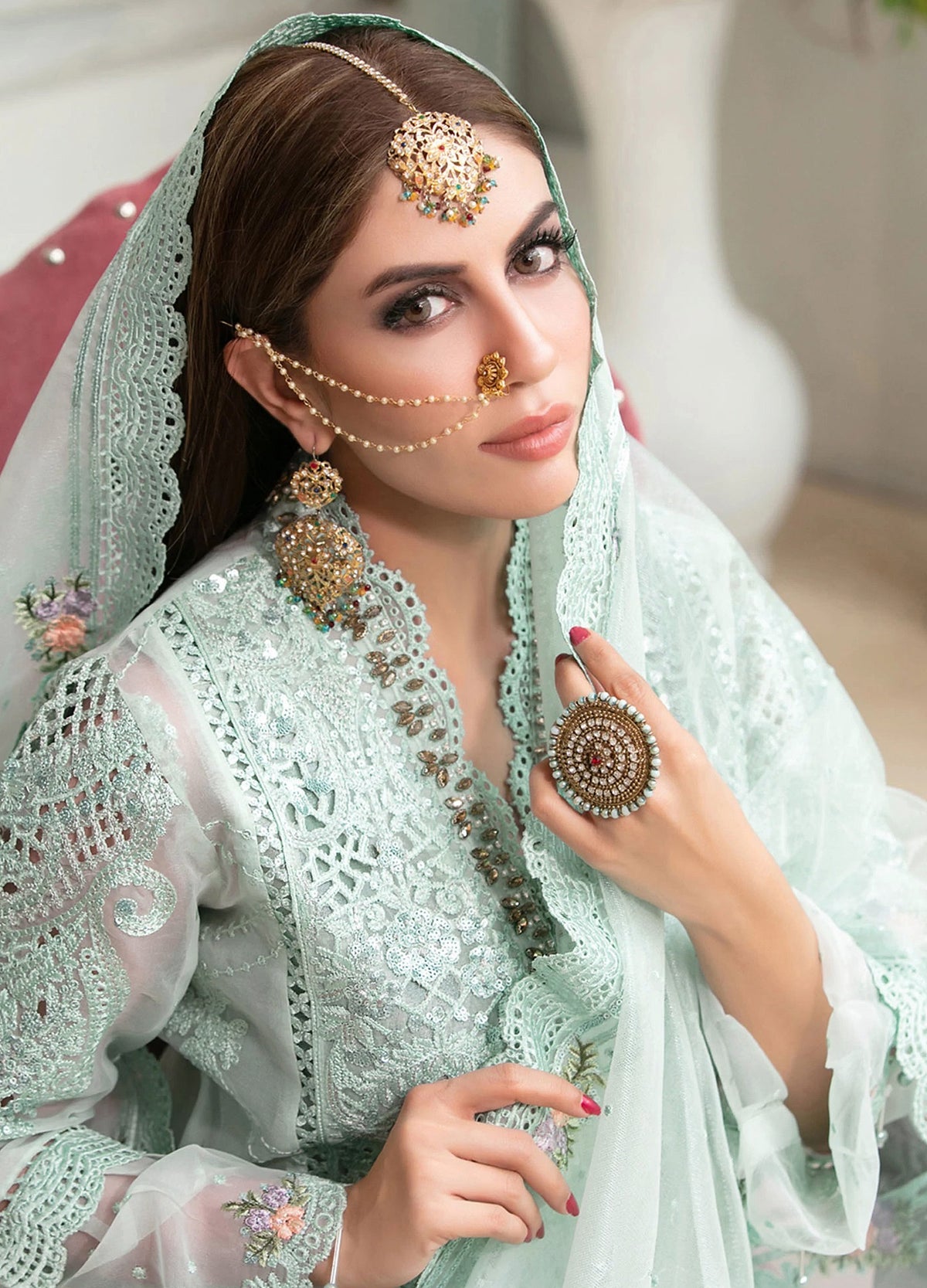 Pista Heavy Butteryfly Net With Moti Work Straight Salwar Suit - Joshindia