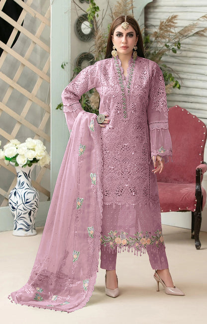 Pink Heavy Butteryfly Net With Moti Work Straight Salwar Suit