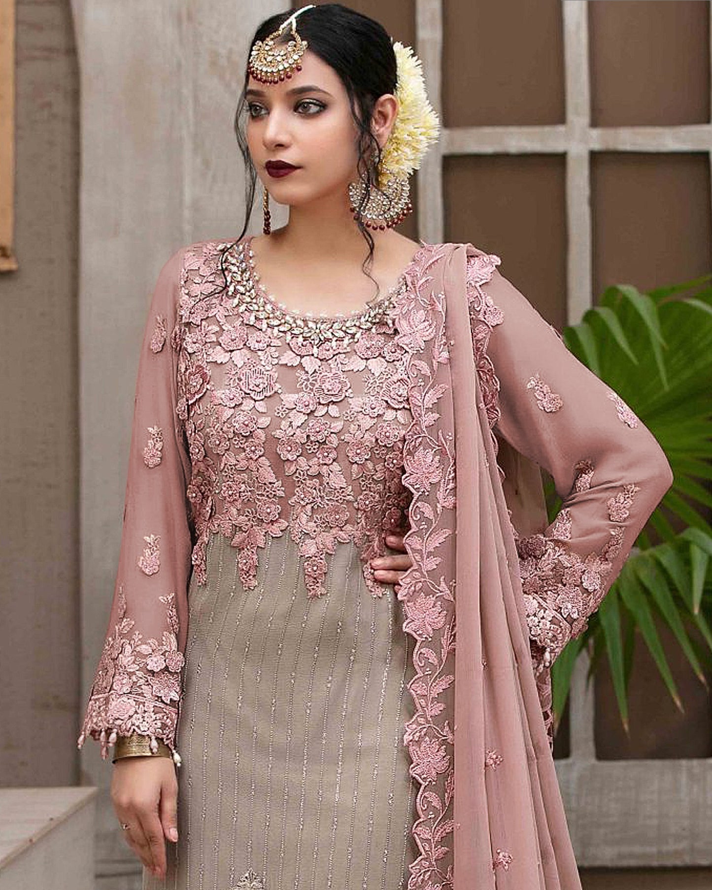 Pink Heavy Fox Georgette with Heavy Embroidery Sequence Work Straight Suit