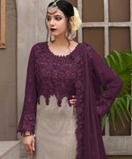 Purple Heavy Fox Georgette with Heavy Embroidery Sequence Work Straight Suit - Joshindia