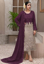 Purple Heavy Fox Georgette with Heavy Embroidery Sequence Work Straight Suit - Joshindia