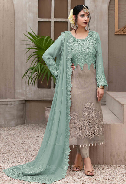 Sea Green Heavy Fox Georgette with Heavy Embroidery Sequence Work Straight Suit