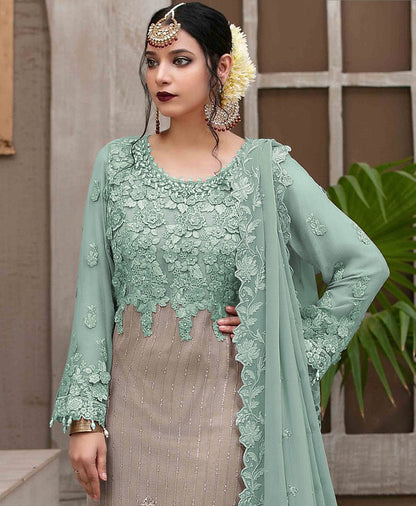Sea Green Heavy Fox Georgette with Heavy Embroidery Sequence Work Straight Suit
