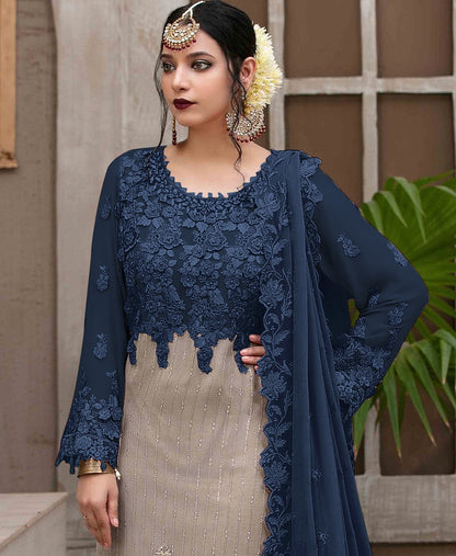 Nevy Blue Heavy Fox Georgette with Heavy Embroidery Sequence Work Straight Suit