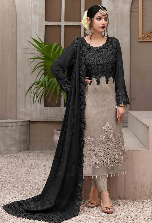 Black Heavy Fox Georgette with Heavy Embroidery Sequence Work Straight Suit