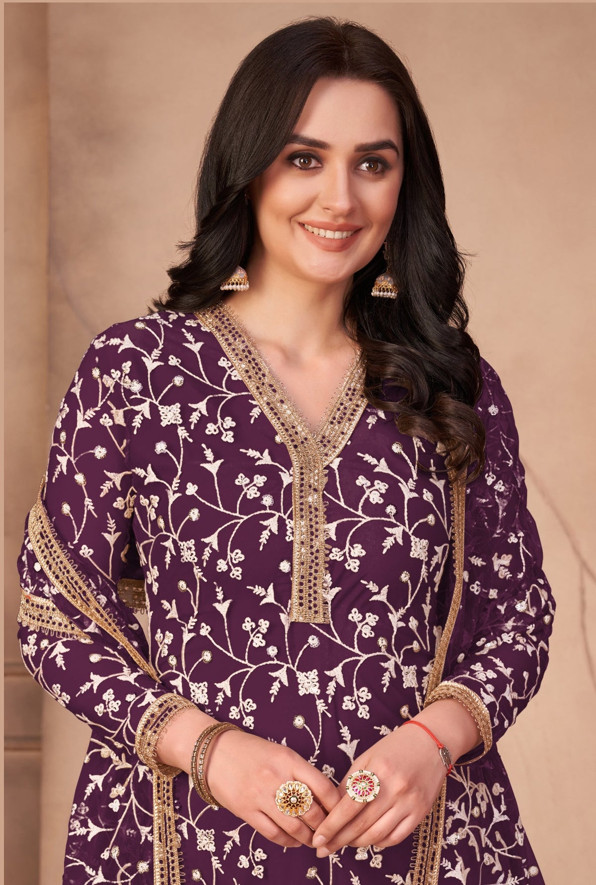 Purple Butterfly Net Straight Salwar Suit - Joshindia