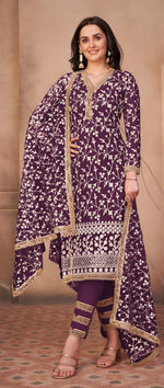Purple Butterfly Net Straight Salwar Suit - Joshindia