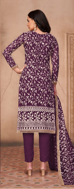 Purple Butterfly Net Straight Salwar Suit - Joshindia