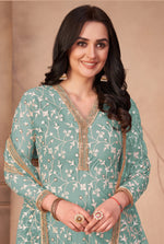 Sky Blue Butterfly Net Straight Salwar Suit - Joshindia