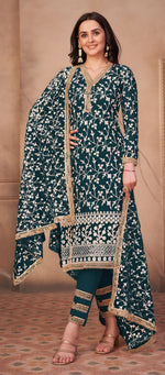 Dark Green Butterfly Net Straight Salwar Suit - Joshindia