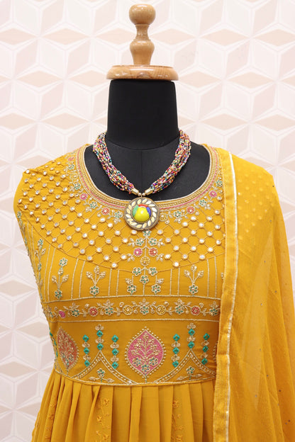 Yellow Color Heavy Faux Georgette With Sequence Work Anarkali Salwar Suit