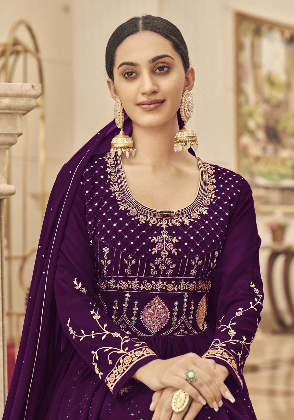 Purple Color Heavy Faux Georgette With Sequence Work Anarkali Salwar Suit - Joshindia