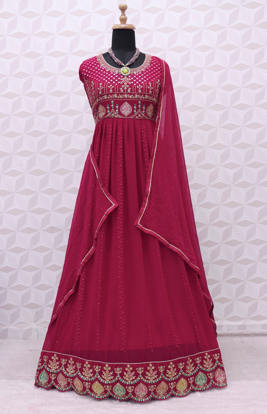 Pink Color Heavy Faux Georgette With Sequence Work Anarkali Salwar Suit - Joshindia