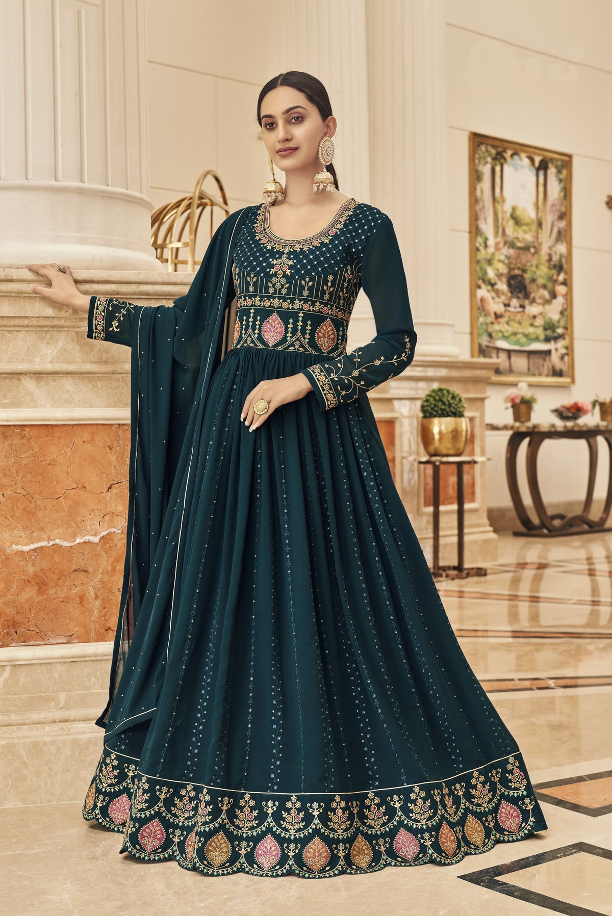 Nevy Blue Color Heavy Faux Georgette With Sequence Work Anarkali Salwar Suit - Joshindia