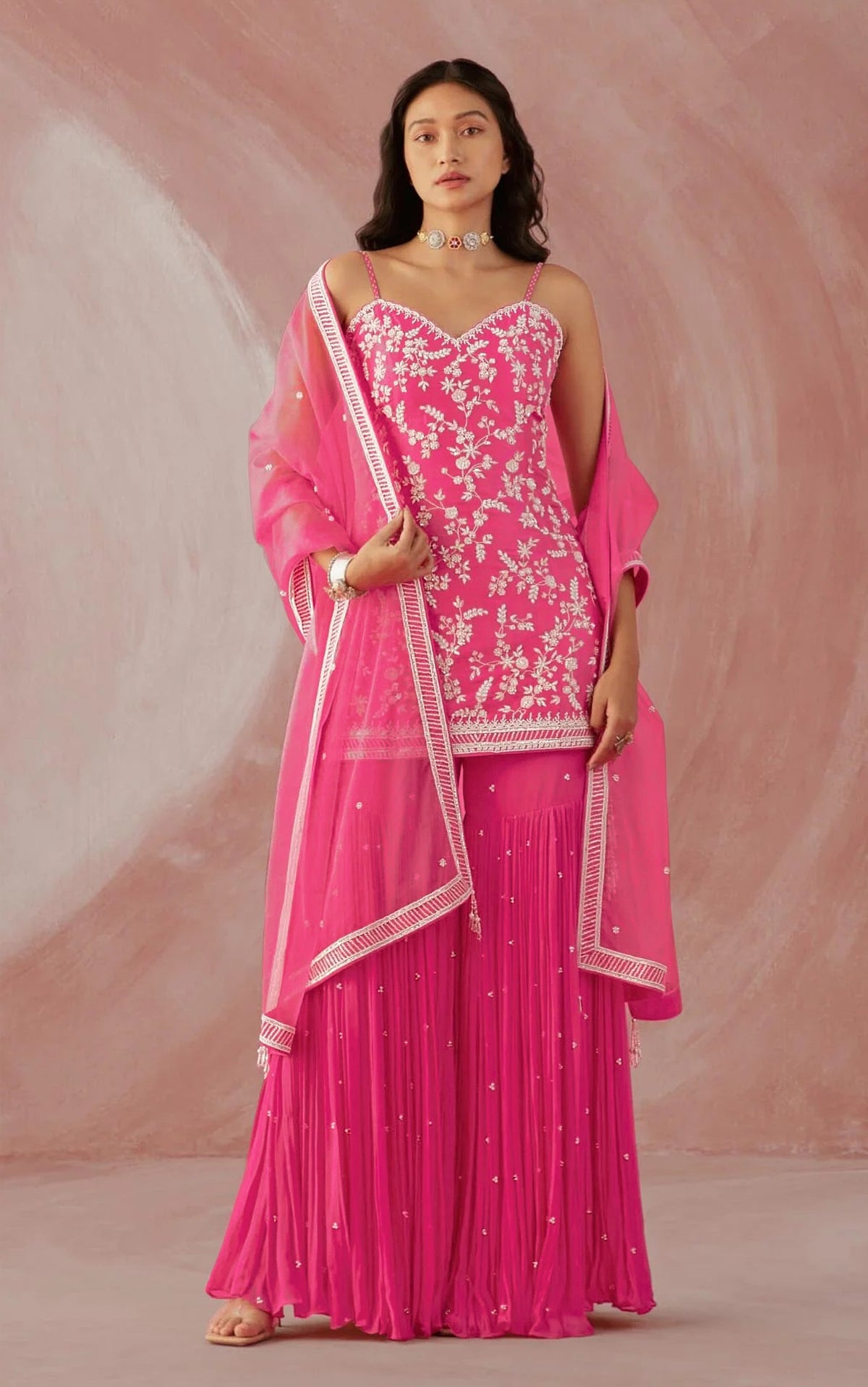 Pink Color Hevey Faux Georgette With Embroidery And Mirror Work Fancy Palazzo suit - Joshindia