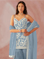 Sky Blue Color Hevey Faux Georgette With Embroidery And Mirror Work Fancy Palazzo suit - Joshindia