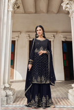 Neavy Blue Color Embroidered Designer Palazzo Salwar Kameez - Joshindia
