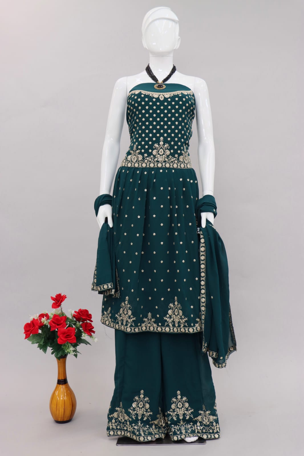 Green Color Embroidered Designer Palazzo Salwar Kameez - Joshindia