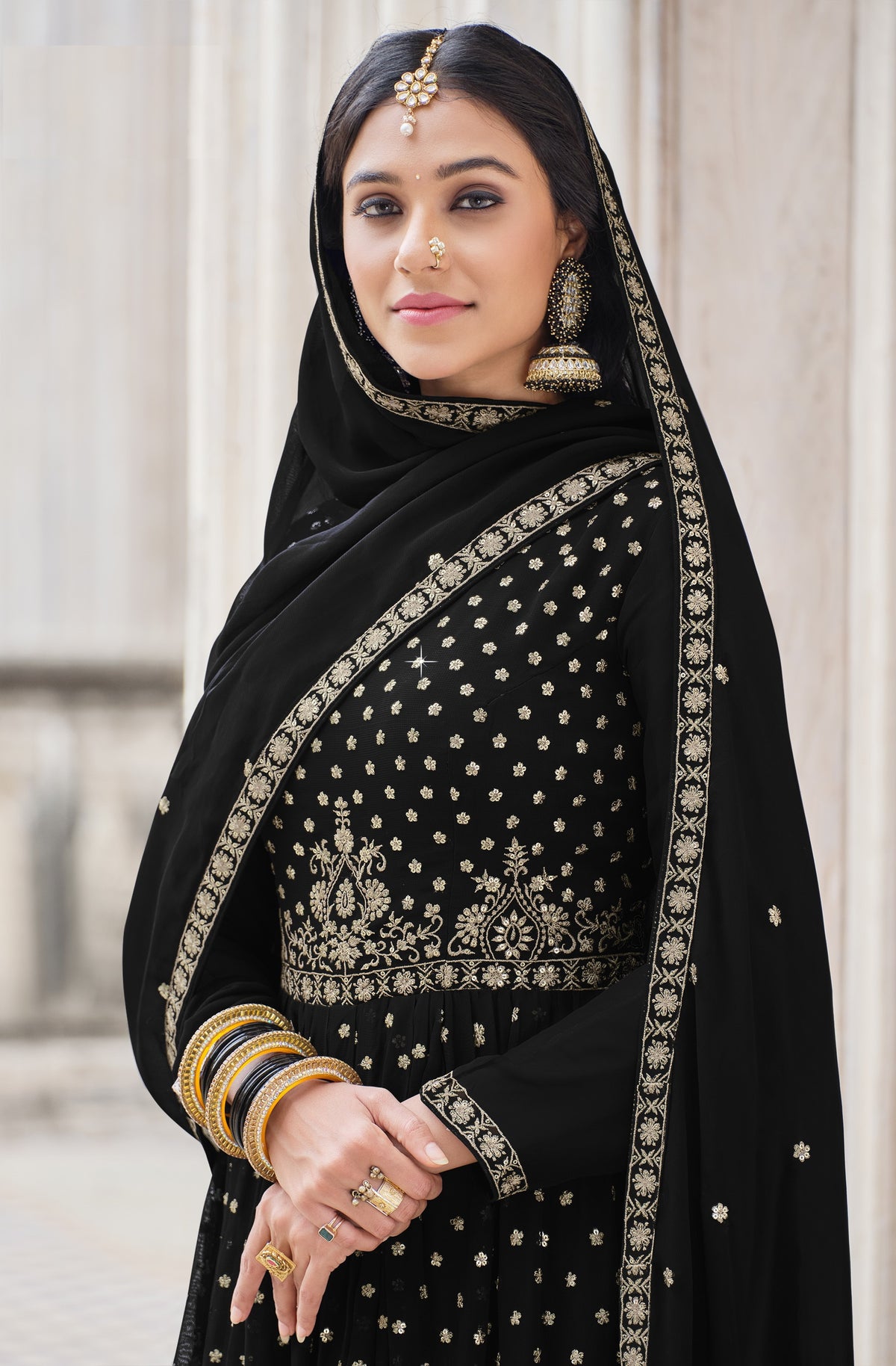 Black Color Embroidered Designer Palazzo Salwar Kameez - Joshindia