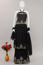 Black Color Embroidered Designer Palazzo Salwar Kameez - Joshindia
