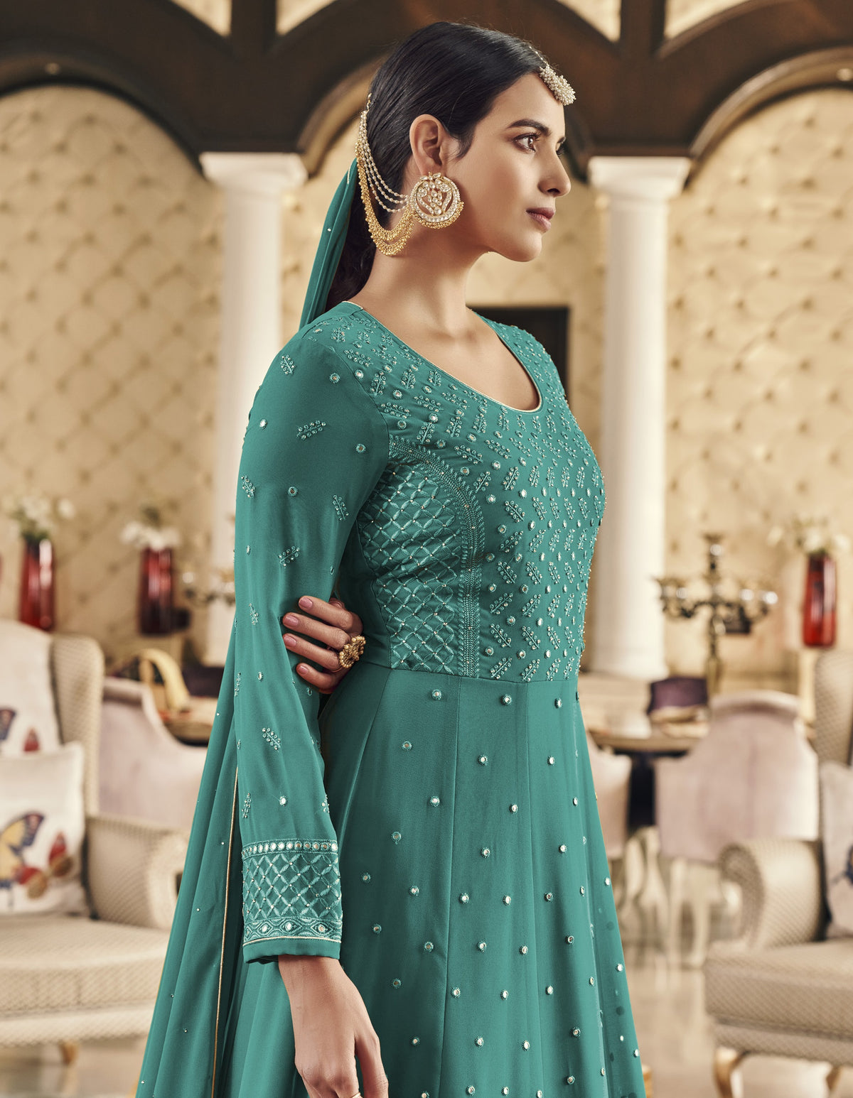 Green Color long Anarkali Salwar Suit - Joshindia