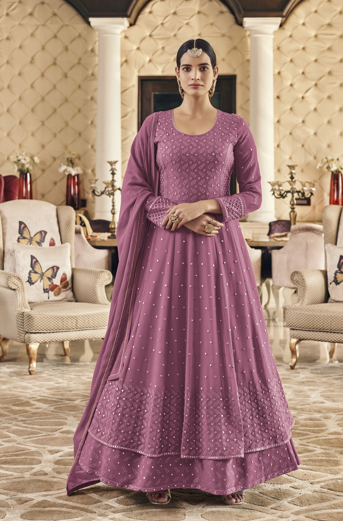 Purple Color long Anarkali Salwar Suit - Joshindia