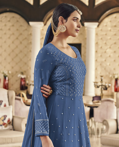 Blue Color long Anarkali Salwar Suit