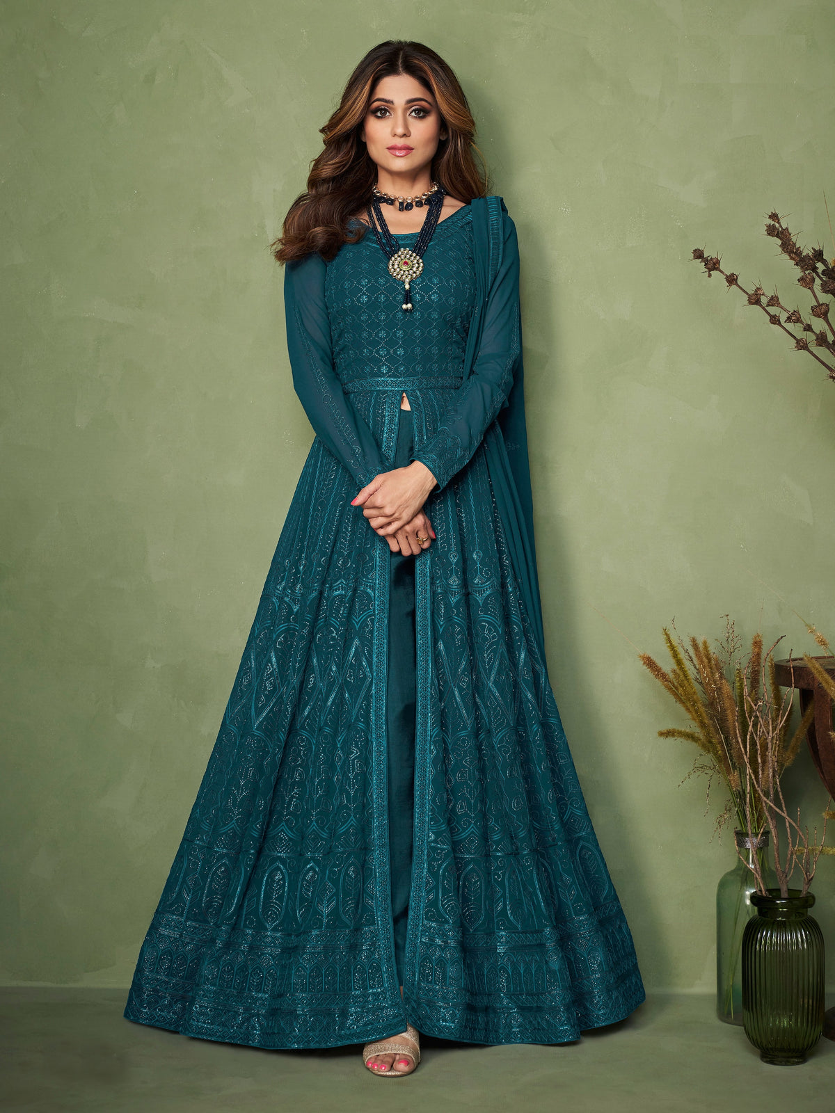 Sea Blue Color Heavy Sequence Work Anarkali Salwar Suit - Joshindia