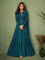 Sea Blue Color Heavy Sequence Work Anarkali Salwar Suit - Joshindia