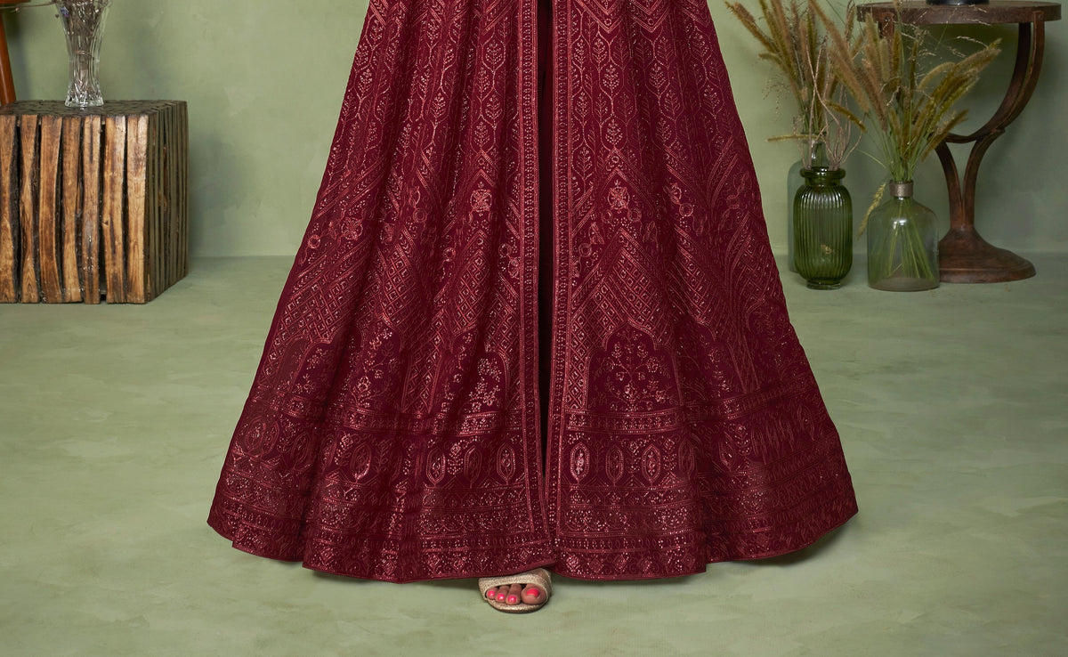 Maroon Color Heavy Sequence Work Anarkali Salwar Suit - Joshindia