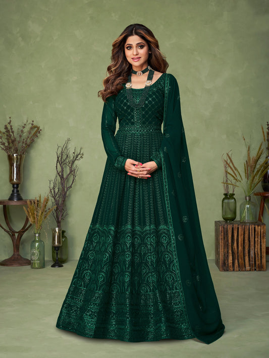 Green Color Heavy Sequence Work Anarkali Salwar Suit