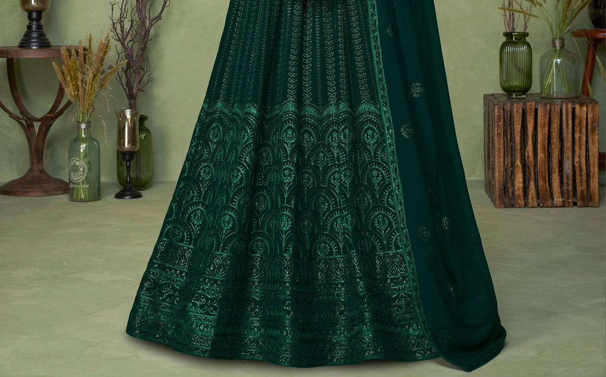Green Color Heavy Sequence Work Anarkali Salwar Suit - Joshindia