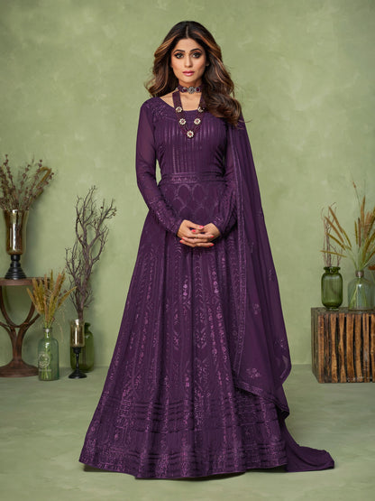 Purple Color Heavy Sequence Work Anarkali Salwar Suit