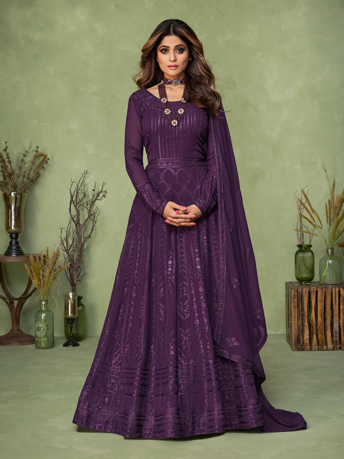 Purple Color Heavy Sequence Work Anarkali Salwar Suit - Joshindia
