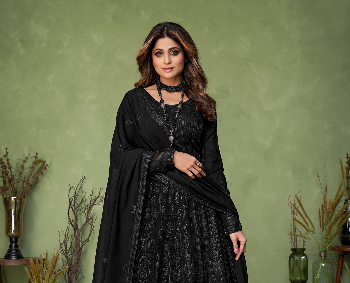 Black Color Heavy Sequence Work Anarkali Salwar Suit - Joshindia
