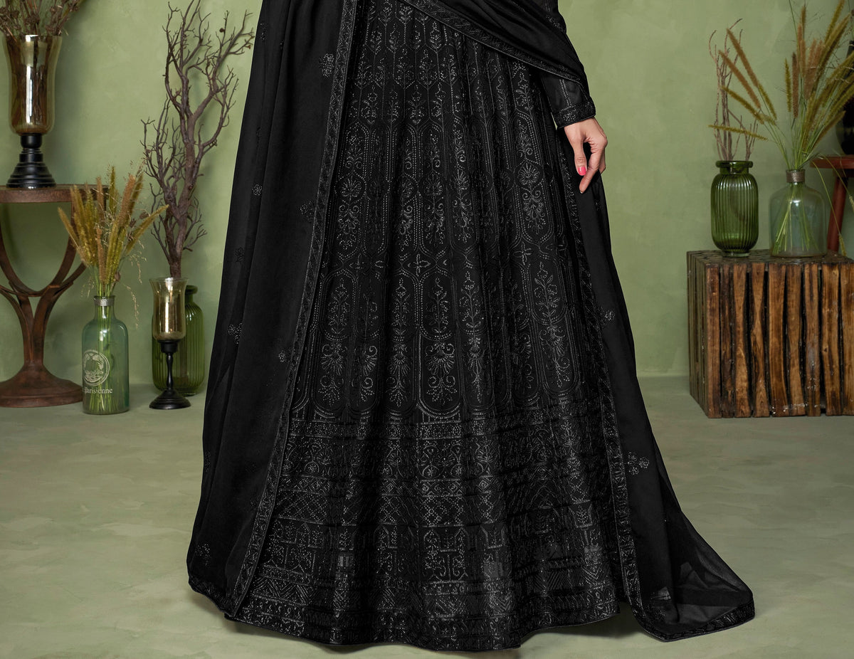 Black Color Heavy Sequence Work Anarkali Salwar Suit - Joshindia