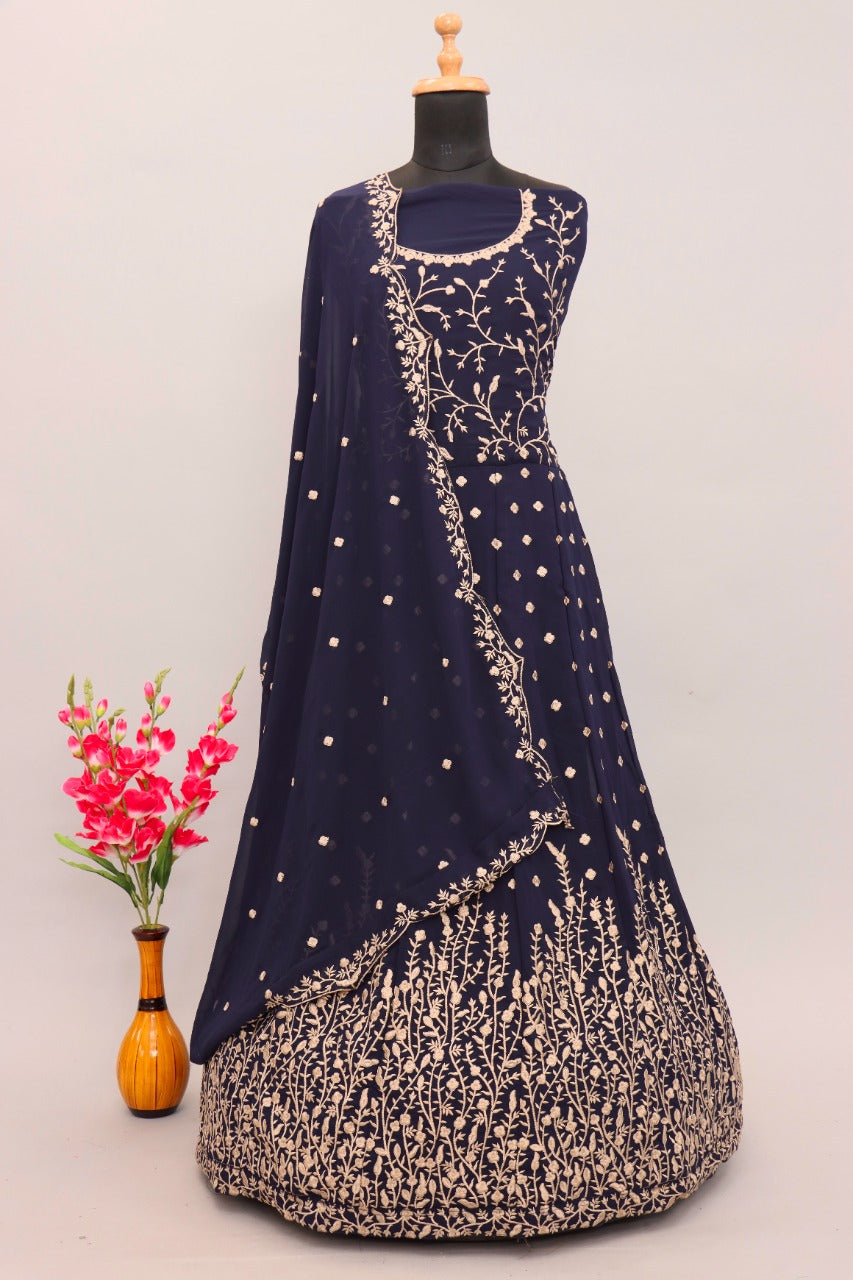 Blue Color Heavy Fox Georgette Long Anarkali Salwar Suit - Joshindia