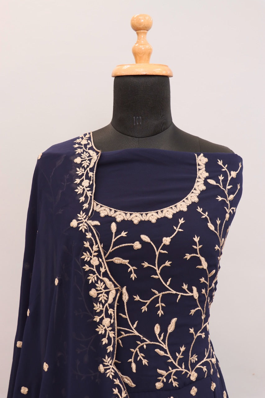 Blue Color Heavy Fox Georgette Long Anarkali Salwar Suit - Joshindia