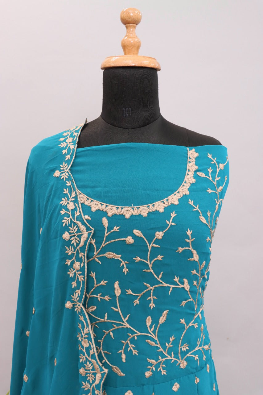 Sky Blue Color Heavy Fox Georgette Long Anarkali Salwar Suit - Joshindia