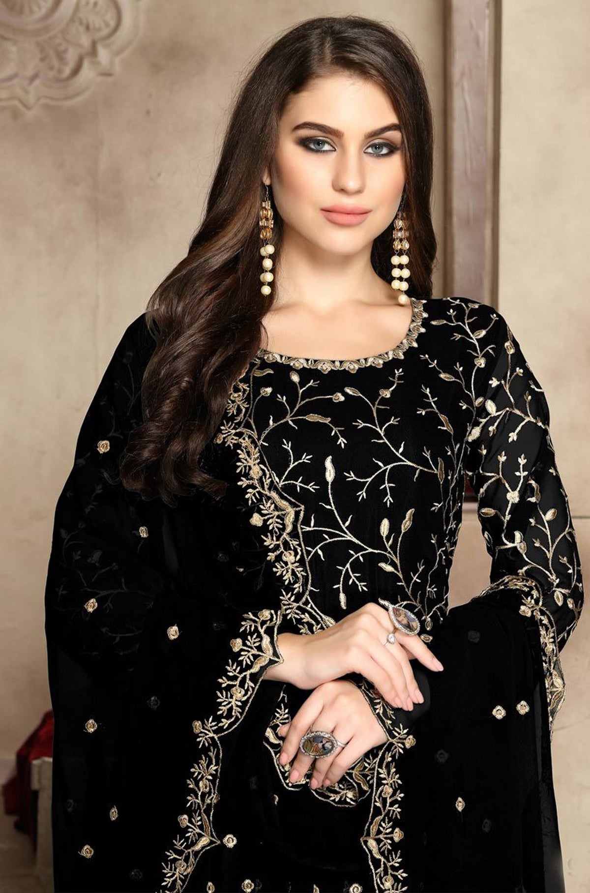 Black Color Heavy Fox Georgette Long Anarkali Salwar Suit - Joshindia