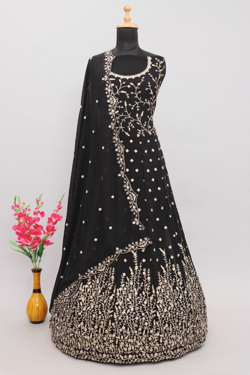 Black Color Heavy Fox Georgette Long Anarkali Salwar Suit - Joshindia