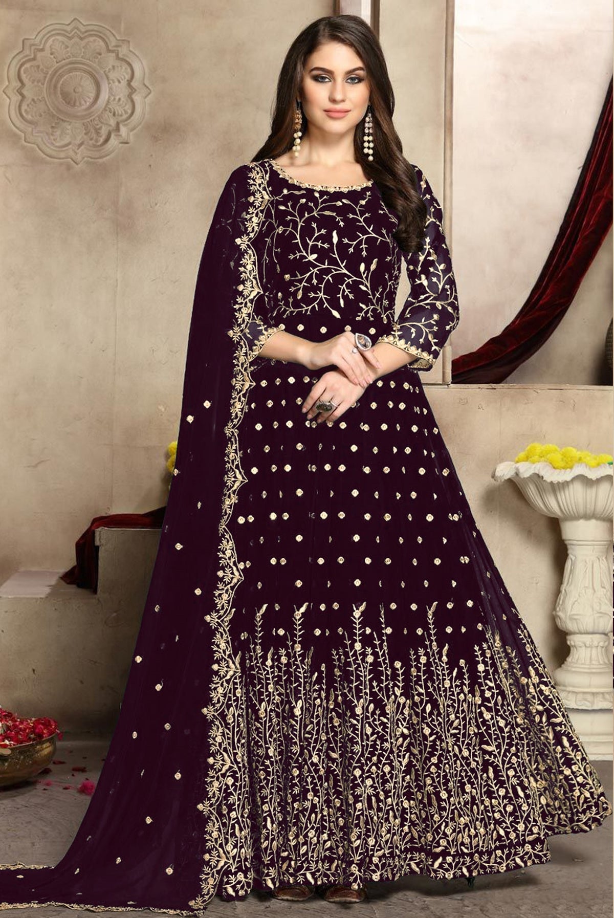 Purple Color Heavy Fox Georgette Long Anarkali Salwar Suit - Joshindia