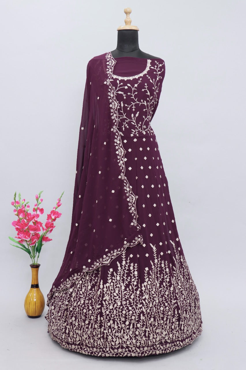 Purple Color Heavy Fox Georgette Long Anarkali Salwar Suit - Joshindia